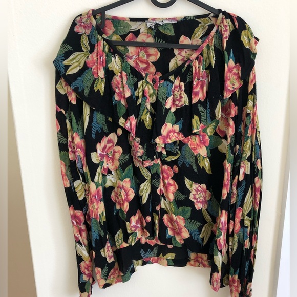 Tops - Floral Ruffle Collar Blouse